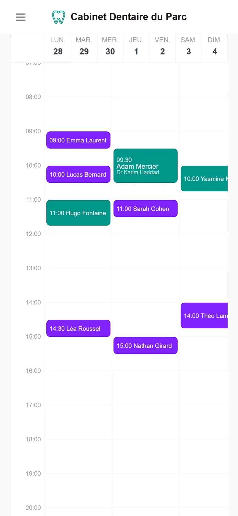Rendez-vous et agenda — DentiCareApp